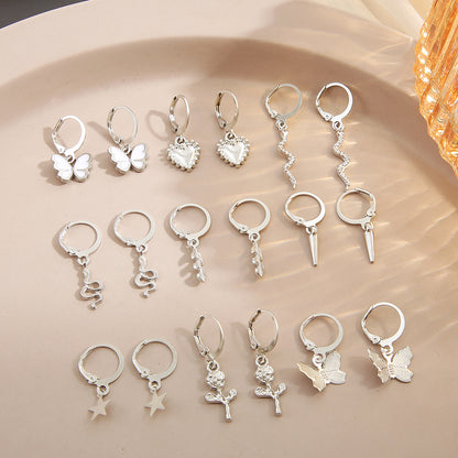 Butterfly Rose Earrings Set 9-Piece Set