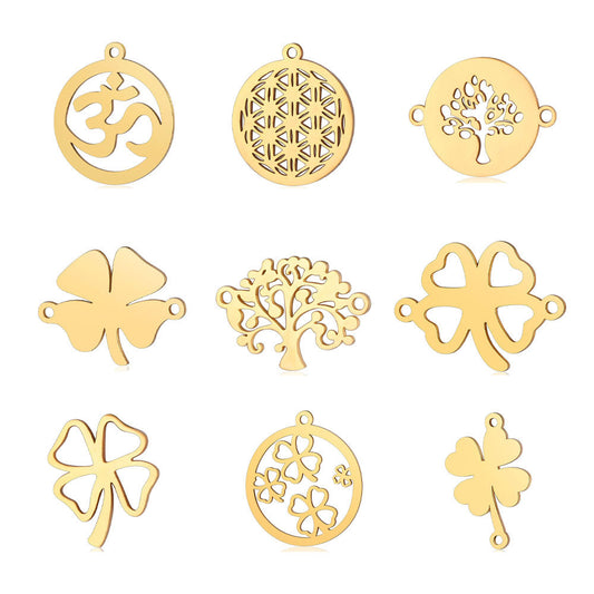 5 pcs/pack Four Leaf Clover Tree of Life Transfer Titanium Steel Pendant