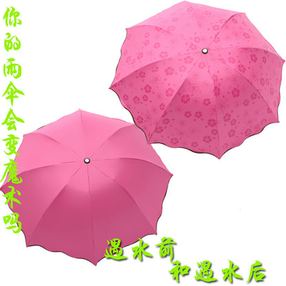 Water-Activated Floral Umbrella 3-Fold Black Coated Umbrella