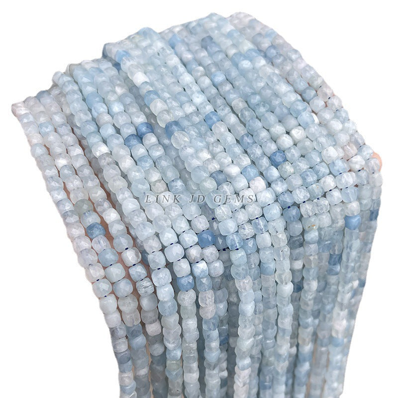 4-5Mm natural aquamarine faceted square beads loose beads