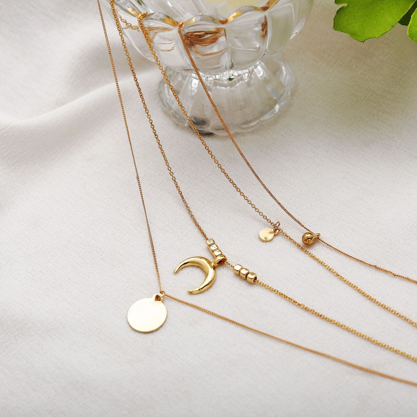 Multi-layered moon disc pendant necklace for women