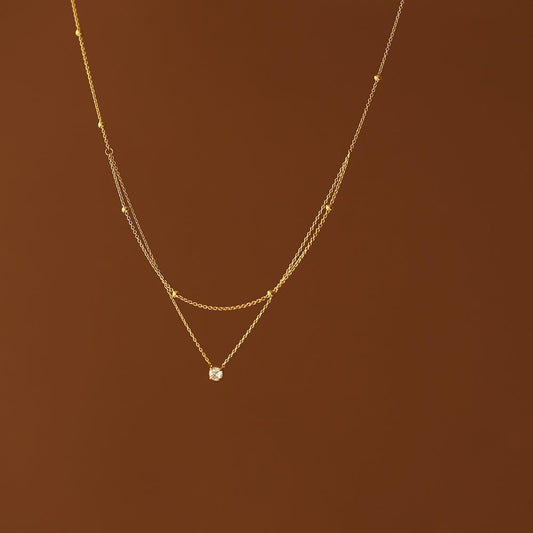 Single diamond small double layer necklace