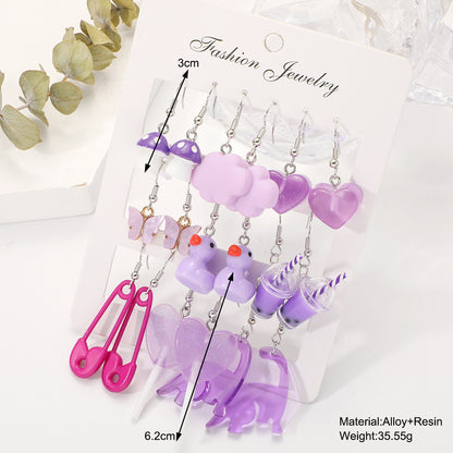 Purple earrings set 12 pieces