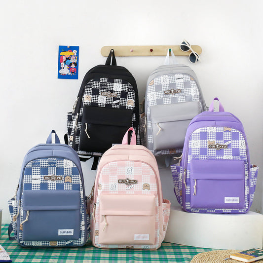 4-piece school bag large capacity canvas backpack