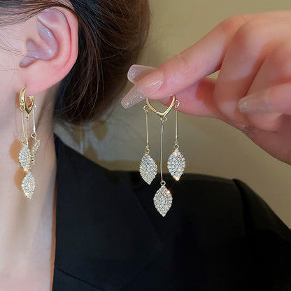 Diamond Leaf Ear Buckle Earrings