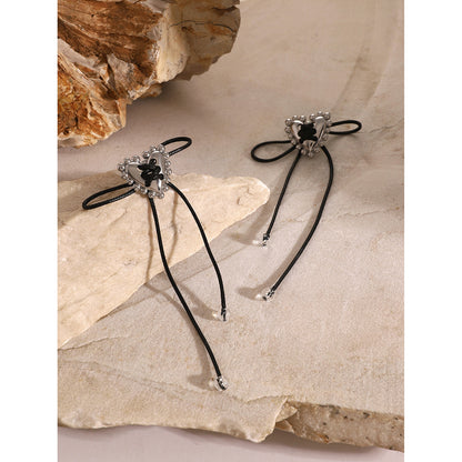 Love Heart Black Wax Rope Earrings