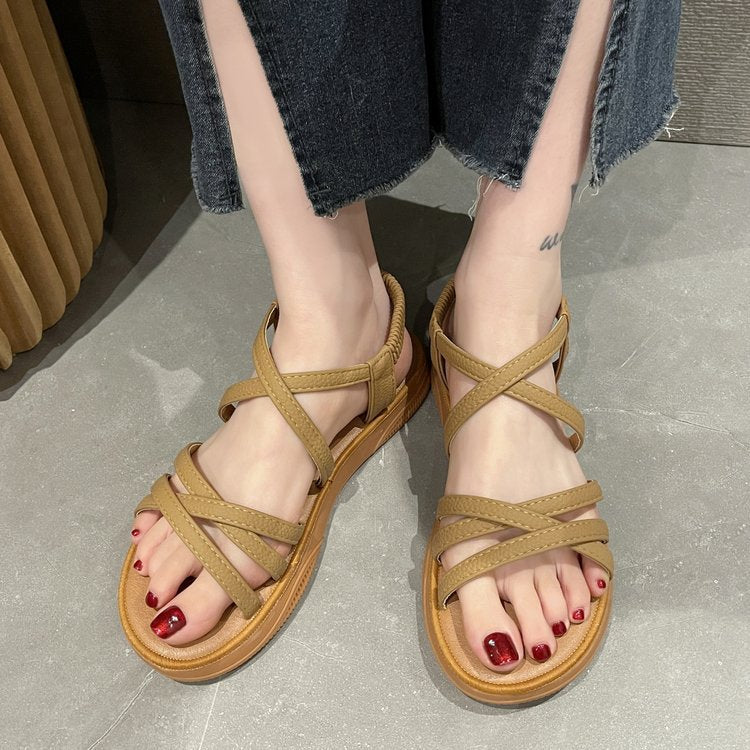 Elastic flat-soled soft-soled sandals