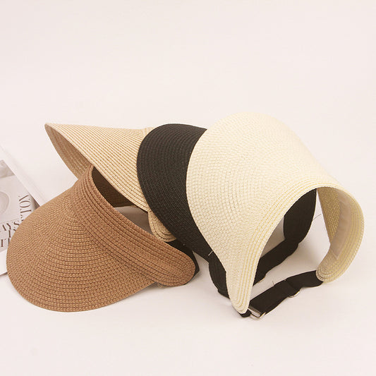 Wide Brim Straw Hat Women Summer UV Protection Sun Hat Foldable Open Top