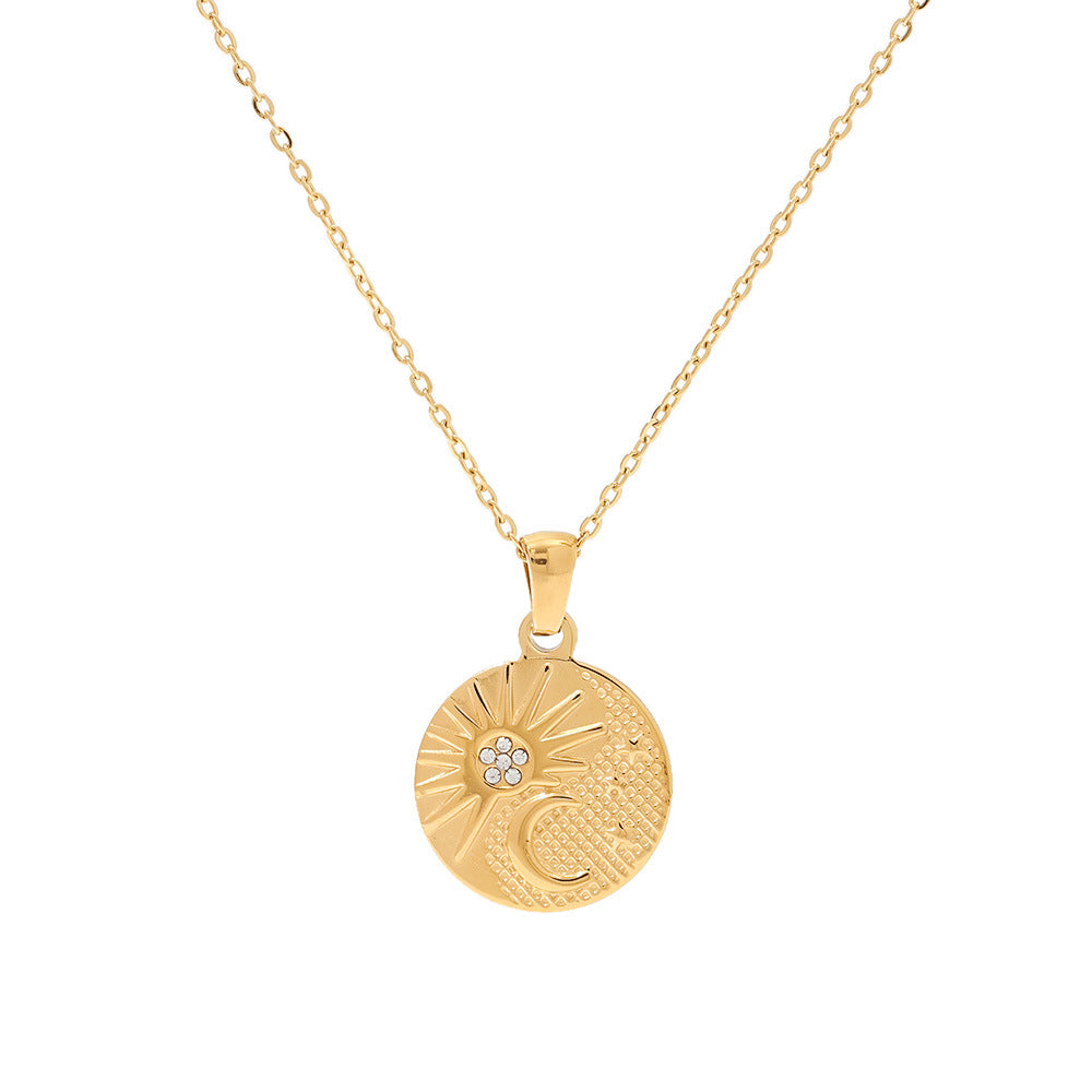 Zircon Sun Half Moon Pendant Necklace