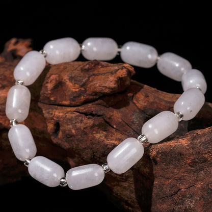 Natural white jade bucket bead bracelet