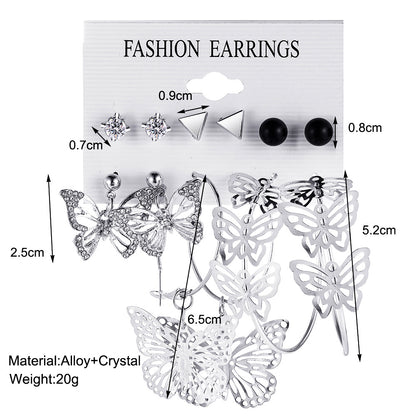 6-piece hollow butterfly earrings set