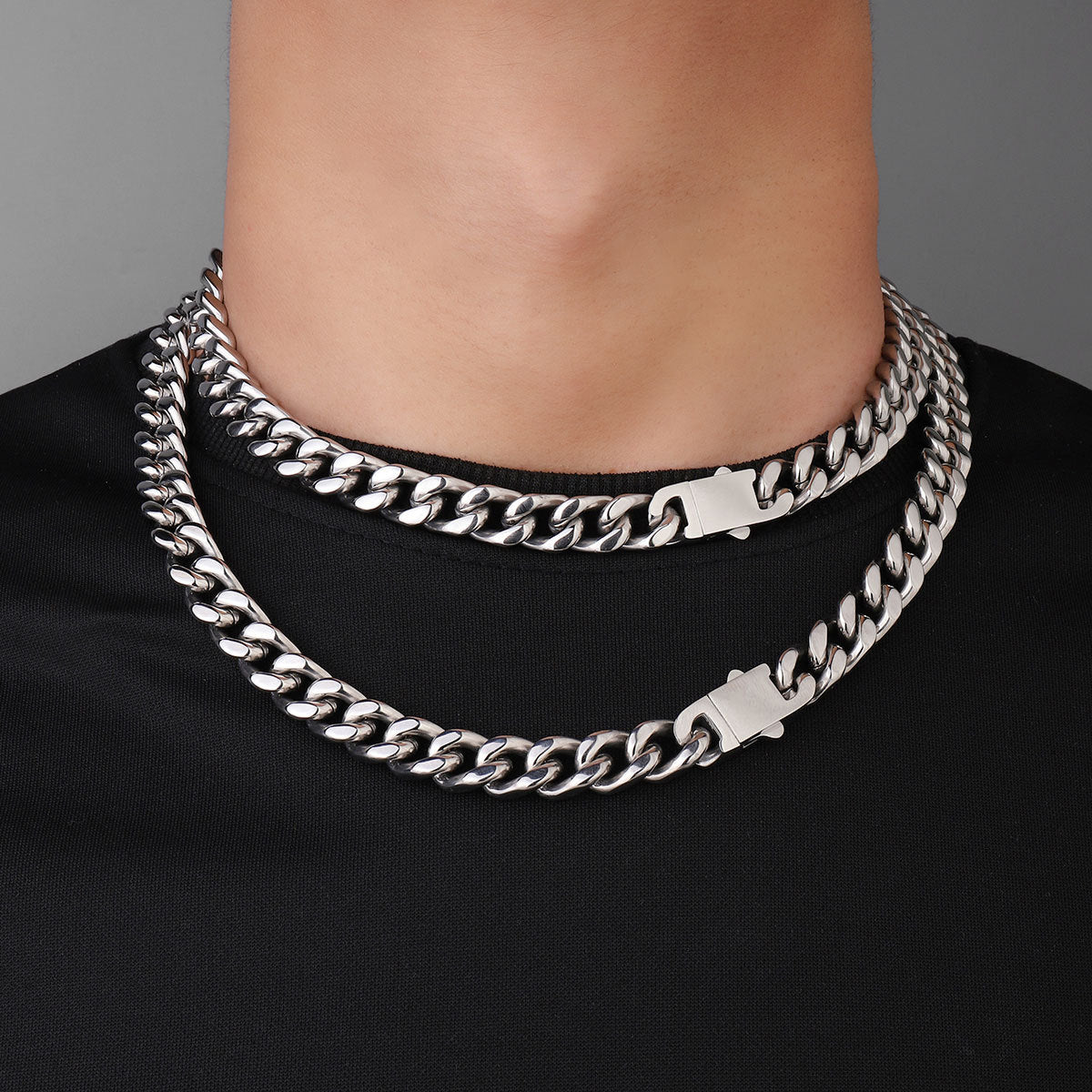 fashion Titanium Steel Cuban Chain Necklace Men's 11mm