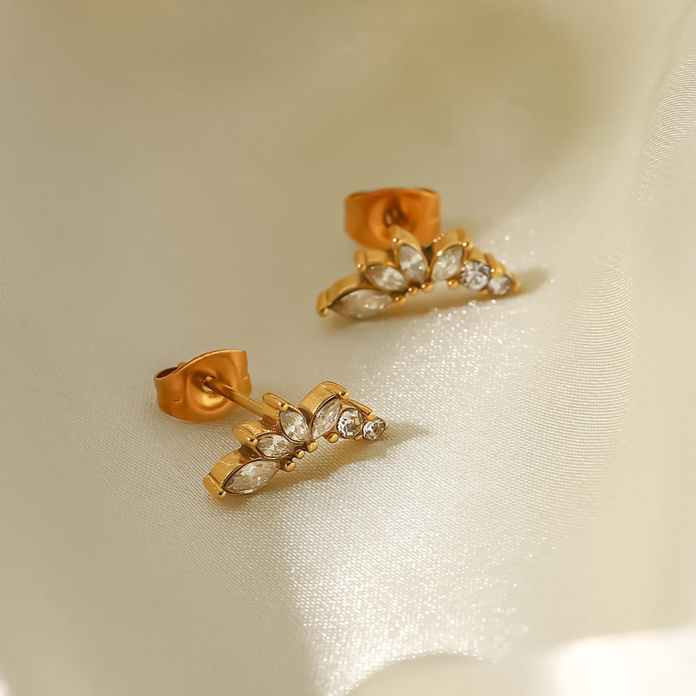 18K Gold Flower Zircon Earrings