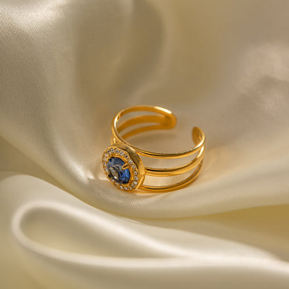 Blue round zirconia open ring