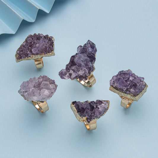 Amethyst Cluster Gold Plated Open Ring