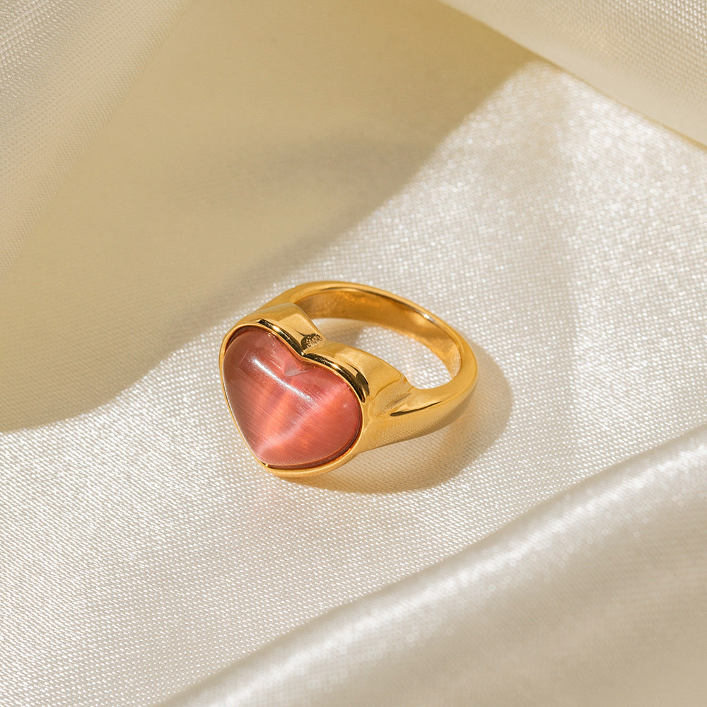 Heart Shaped Pink Cat's Eye Ring