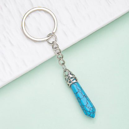 Natural crystal hexagonal column keychain bag pendant