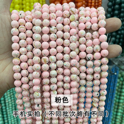 Multicolor shell pine round beads rainbow turquoise loose beads