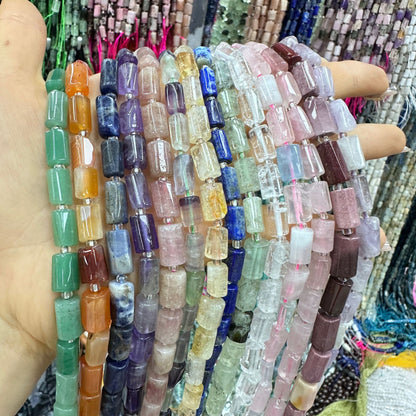 8*11mm natural stone crystal cut round tube loose beads