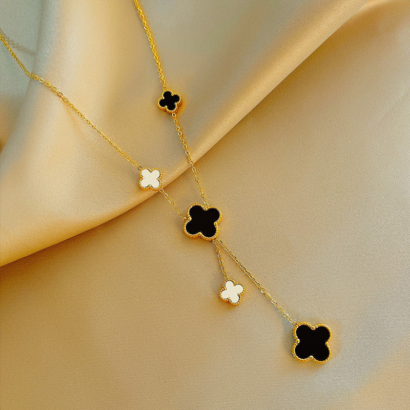 Double-sided four-leaf clover necklace