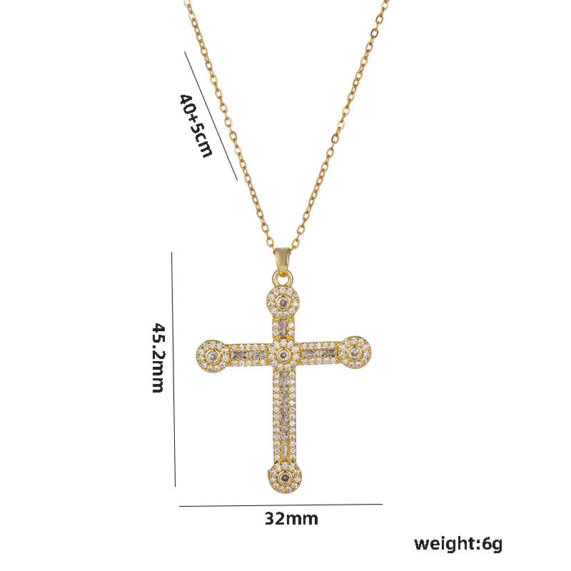 Vintage Hip Hop Cross Necklace, Full Rhinestone, Sweater Chain