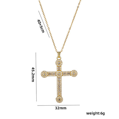 Vintage Hip Hop Cross Necklace, Full Rhinestone, Sweater Chain