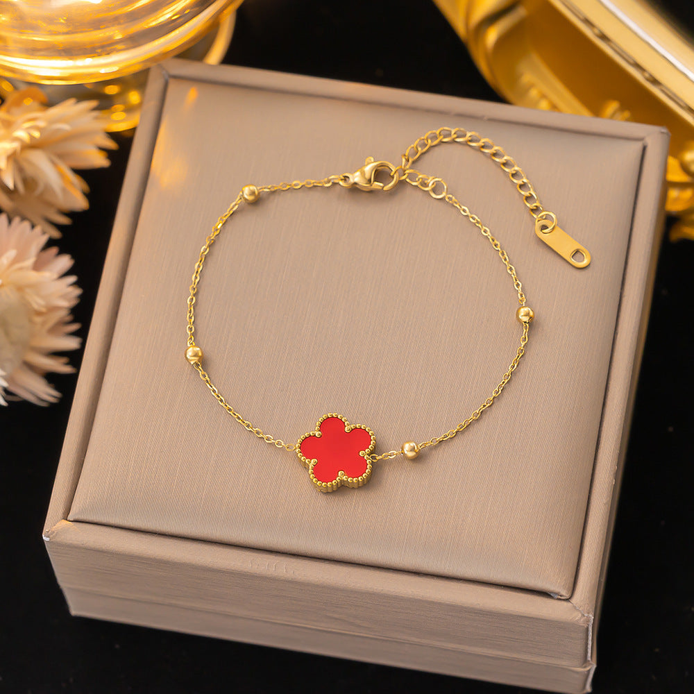 Five-leaf flower titanium steel bracelet