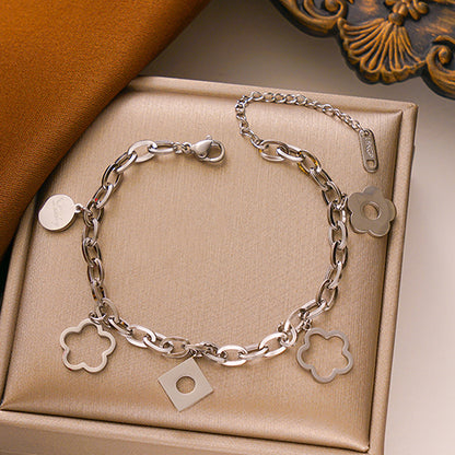 Titanium Steel Bracelet - INS Style, Five-Petal Flower