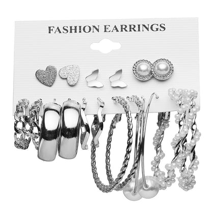 New Retro Pearl Women's Earrings 9-piece Set