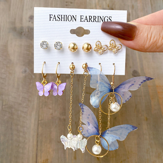 Acrylic Pearl Butterfly Earrings Set