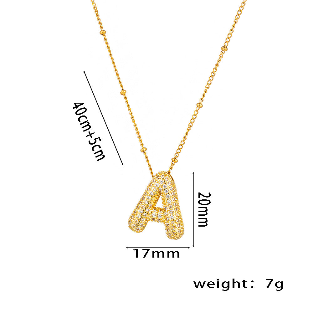 Hip-Hop Ice Sugar Zircon Quartz Letter Pendant American INS Fashion Necklace