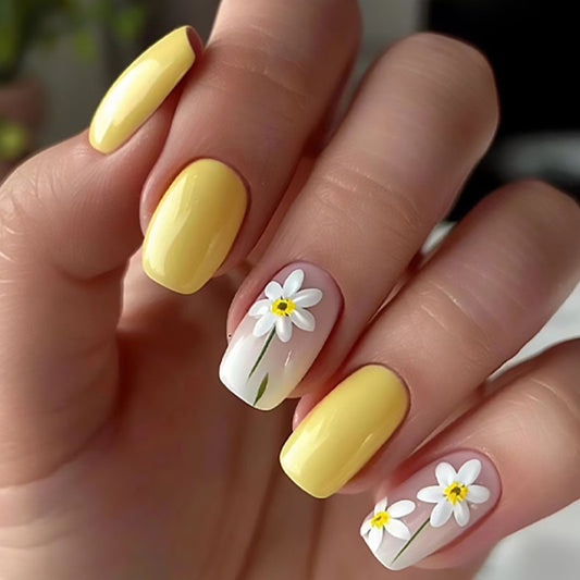 Yellow Floral Spring/Summer Detachable Fake Nails