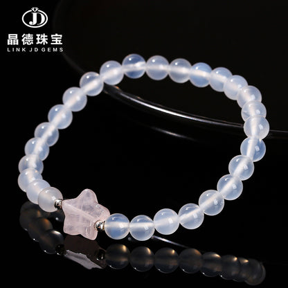 7A Natural White Agate Powder Crystal Pentagram Bracelet