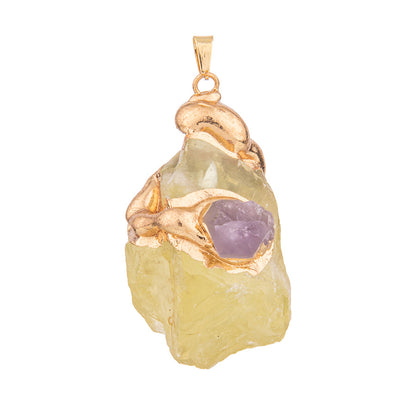 Irregular gilt crystal raw stone gold edge inlaid pendant