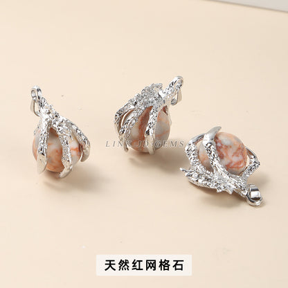 15Mm Natural Crystal Eagle Claw Alloy Pendant