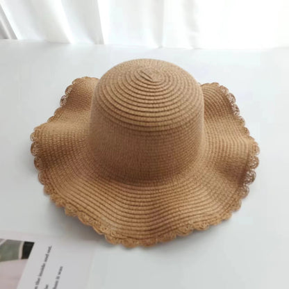 Sombrero de paja con borde ondulado para padre e hijo 