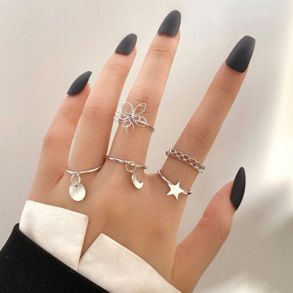 Five-pointed star moon pendant ring set 5 pieces