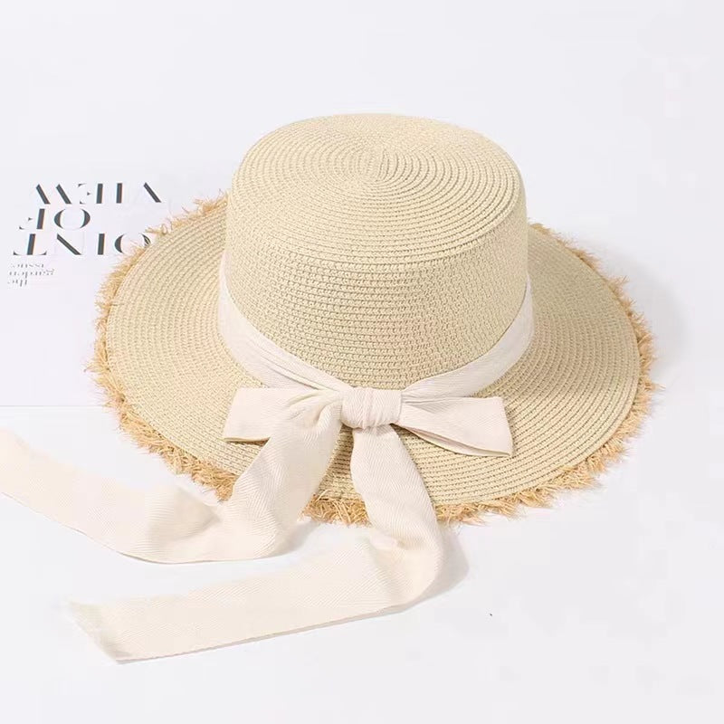 Sombrero de rafia de verano con parte superior plana francesa para playa y protección solar 