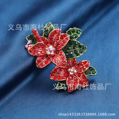 Christmas Flower Brooch Rhinestones