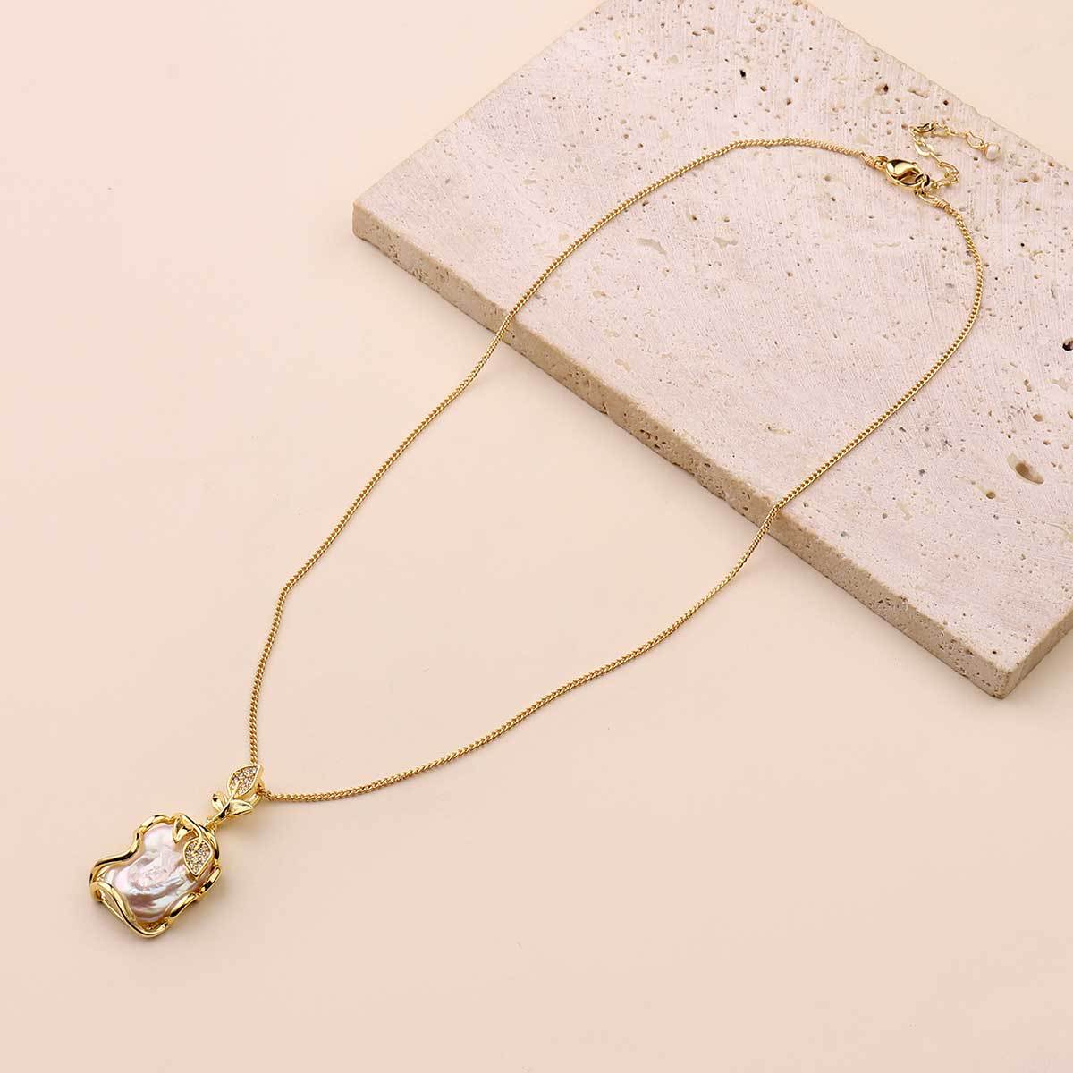 Freshwater pearl pendant necklace women's 18k real gold