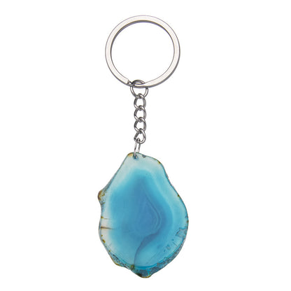 Natural stone agate piece raw stone stainless steel keychain