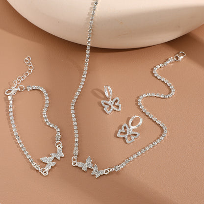 Rhinestone Butterfly Pendant Necklace Set 3 Pieces