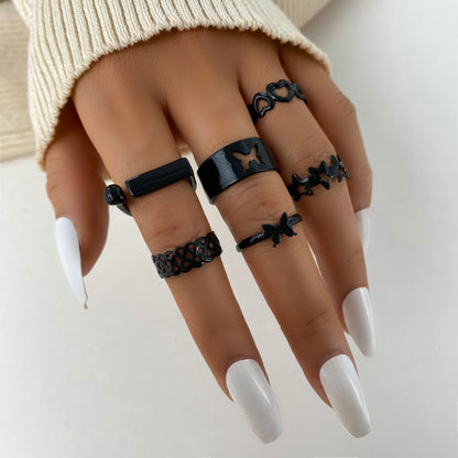 Black Knuckle Ring Set 5 Piece Set