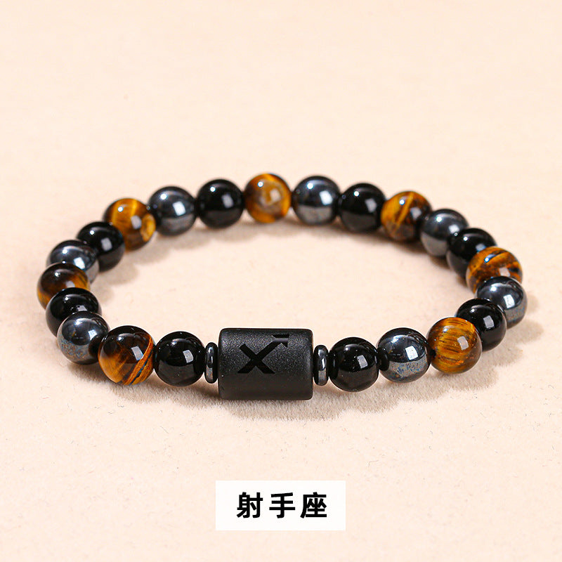 Natural yellow tiger's eye stone twelve constellations bracelet