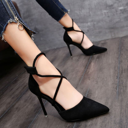 Suede strap high heels