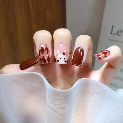 Caramel Red Brown Diamond Nails