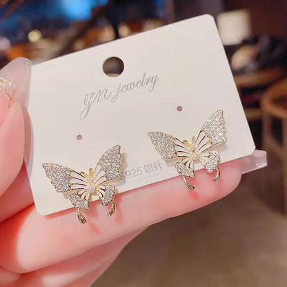 S925 Silver Needle Miniature Zircon Butterfly Earrings