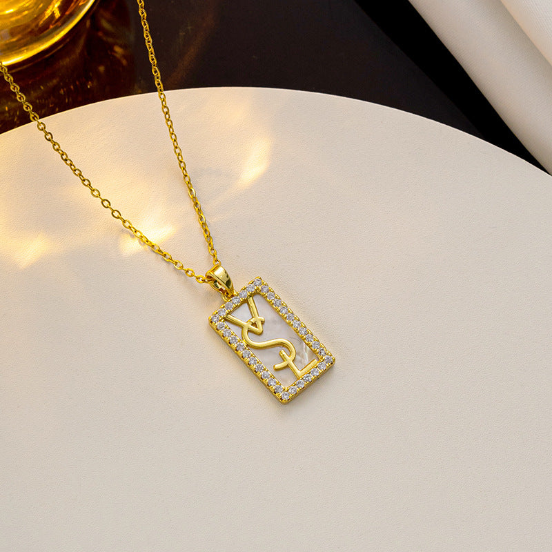 Ti-Steel Letter Necklace: Chic Lock Chain Pendant, Copper Drop