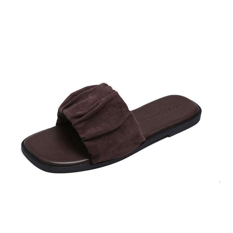 Fashion Square Head Flat Bottom One-Word Slippers