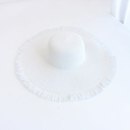 Fringe Hat Wide Brim Export Sun Outdoor Beach Vacation Handwoven